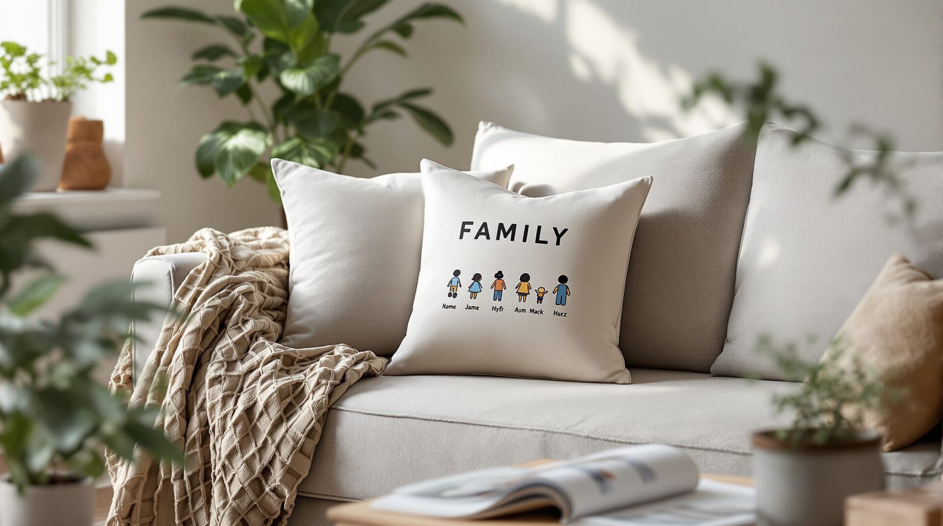 coussin personnalisé famille