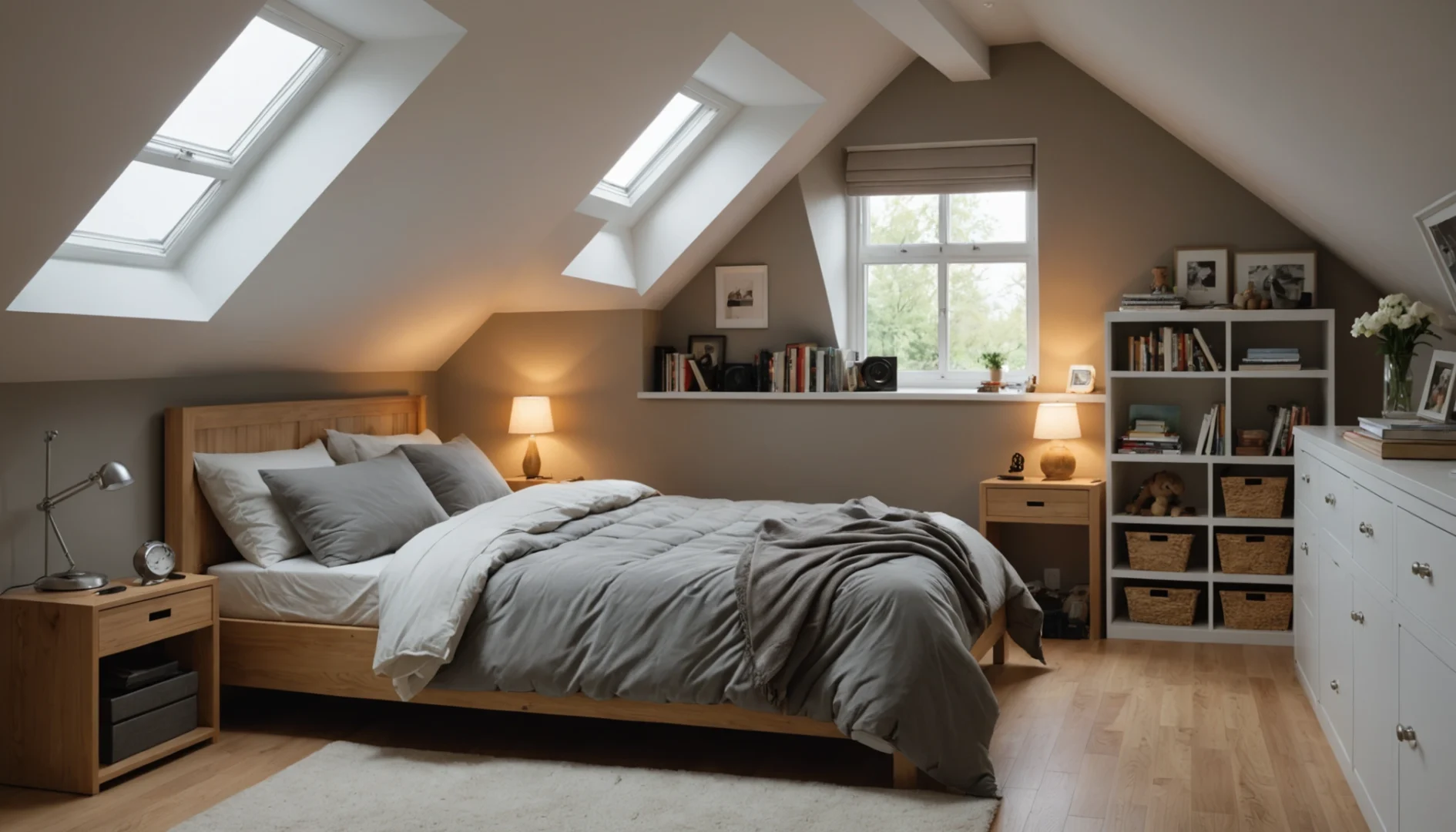 chambre à coucher lit sous la pente du toit