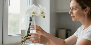 orchidée en vase transparent