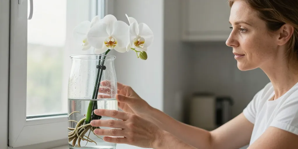 orchidée en vase transparent