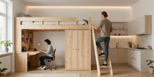 plan studio 15m2 avec mezzanine