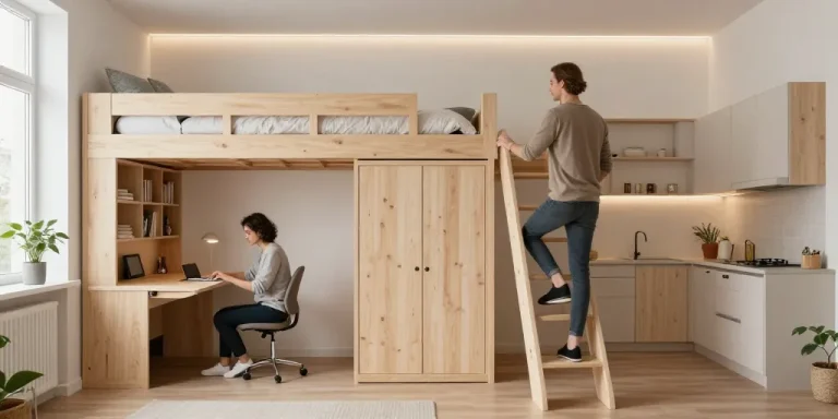 plan studio 15m2 avec mezzanine