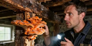 champignon orange sur bois mort